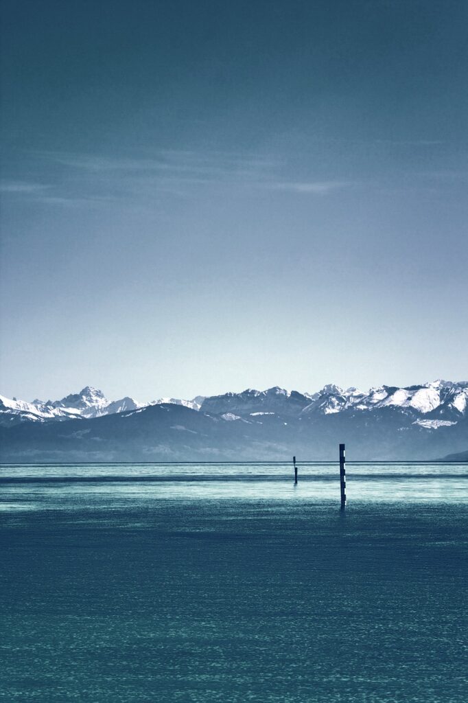 lake, mountains, water